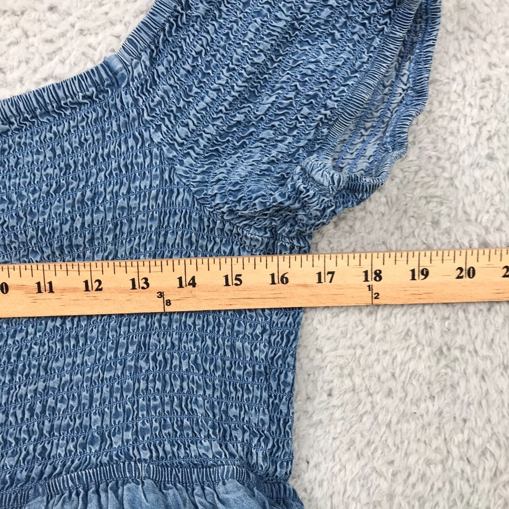 Torrid Off Shoulder Smocked Skater Dress Womens 2X Blue Chambray Lyocell Pockets - Picture 10 of 11
